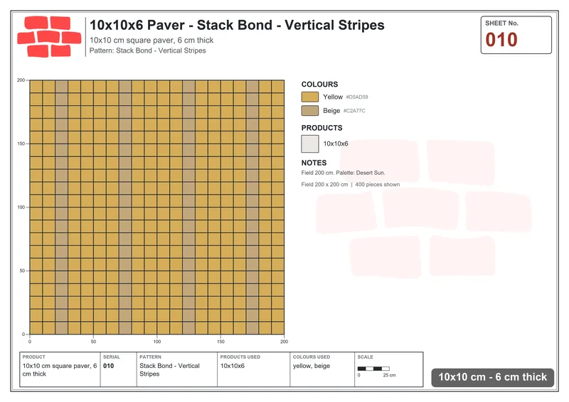 Interlock (Pasco) 10x10 cm · SQ11-10 · Stack Bond - Vertical Stripes · Laying plan Interlock (Pasco) 10x10 cm · SQ11-10 · Stack Bond - Vertical Stripes · Laying plan