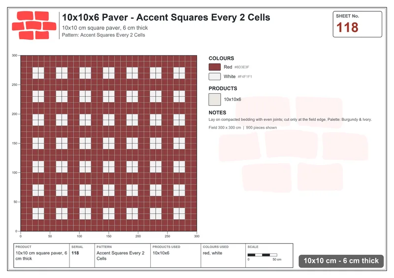 Interlock (Pasco) 10x10 cm · SQ11-118 · Accent Squares Every 2 Cells · Laying plan Interlock (Pasco) 10x10 cm · SQ11-118 · Accent Squares Every 2 Cells · Laying plan