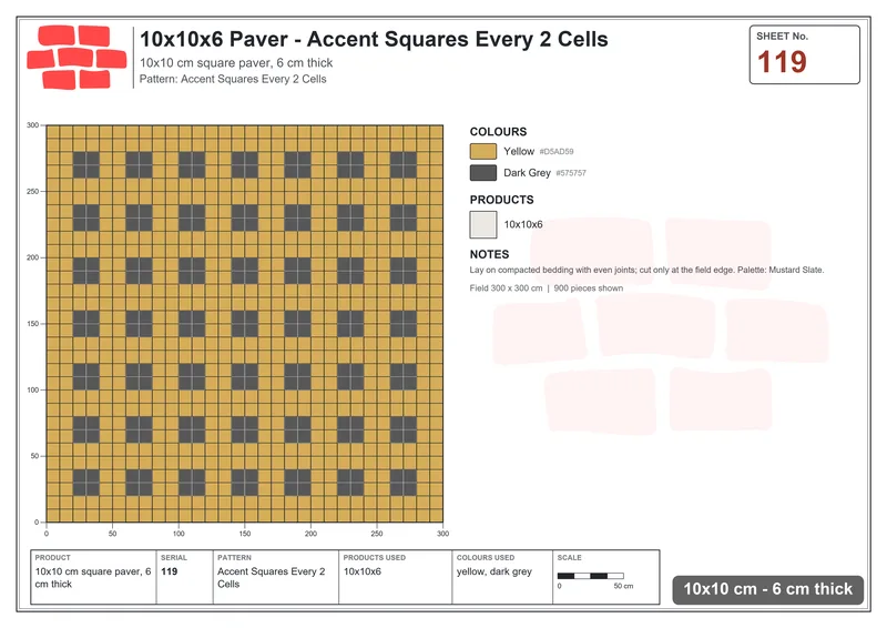 Interlock (Pasco) 10x10 cm · SQ11-119 · Accent Squares Every 2 Cells · Laying plan Interlock (Pasco) 10x10 cm · SQ11-119 · Accent Squares Every 2 Cells · Laying plan