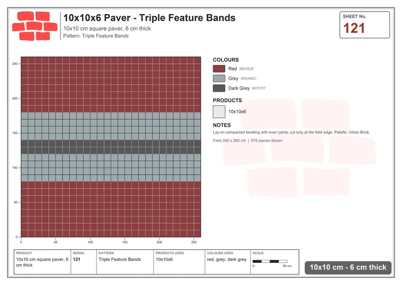 Interlock (Pasco) 10x10 cm · SQ11-121 · Triple Feature Bands · Laying plan Interlock (Pasco) 10x10 cm · SQ11-121 · Triple Feature Bands · Laying plan