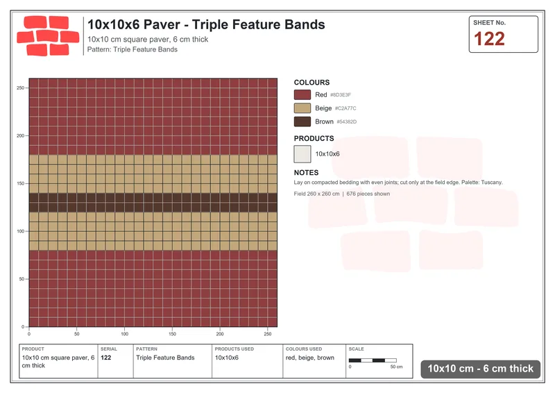 Interlock (Pasco) 10x10 cm · SQ11-122 · Triple Feature Bands · Laying plan Interlock (Pasco) 10x10 cm · SQ11-122 · Triple Feature Bands · Laying plan