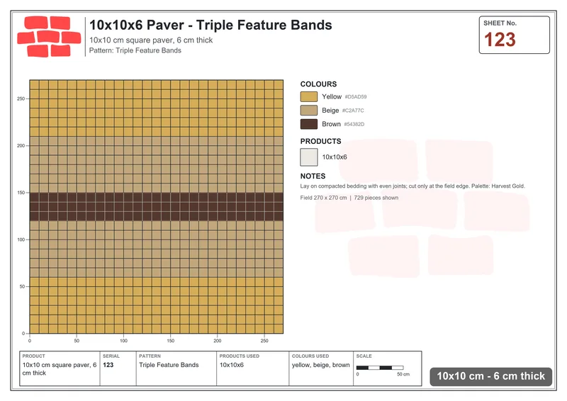Interlock (Pasco) 10x10 cm · SQ11-123 · Triple Feature Bands · Laying plan Interlock (Pasco) 10x10 cm · SQ11-123 · Triple Feature Bands · Laying plan