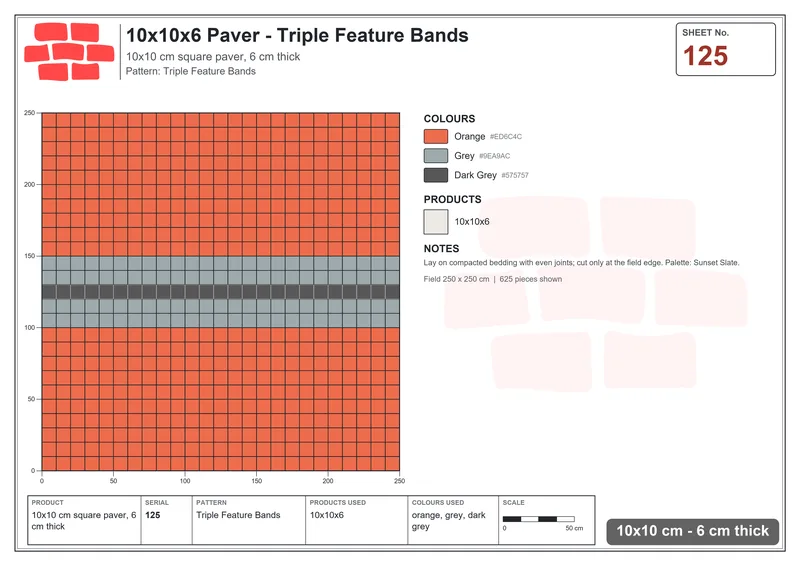 Interlock (Pasco) 10x10 cm · SQ11-125 · Triple Feature Bands · Laying plan Interlock (Pasco) 10x10 cm · SQ11-125 · Triple Feature Bands · Laying plan