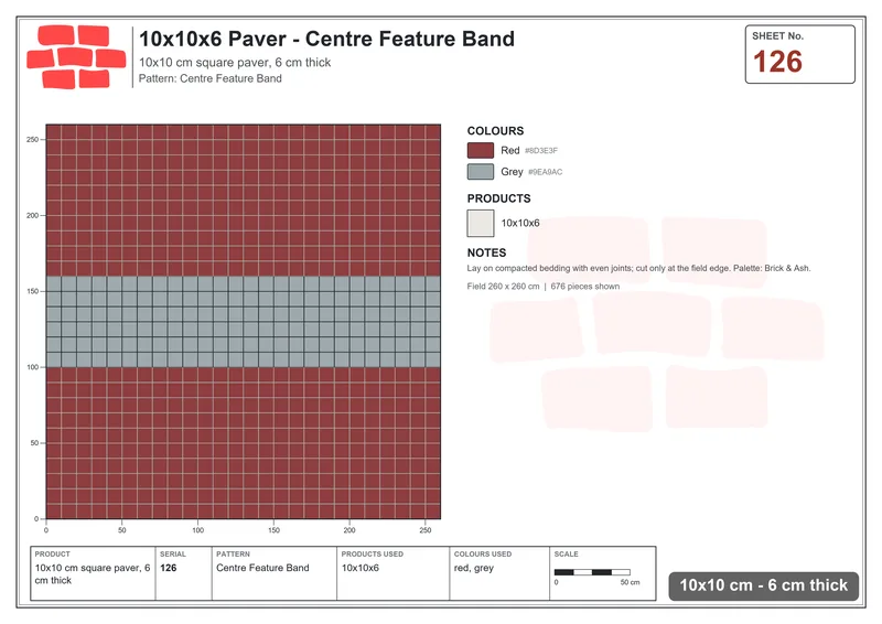 Interlock (Pasco) 10x10 cm · SQ11-126 · Centre Feature Band · Laying plan Interlock (Pasco) 10x10 cm · SQ11-126 · Centre Feature Band · Laying plan