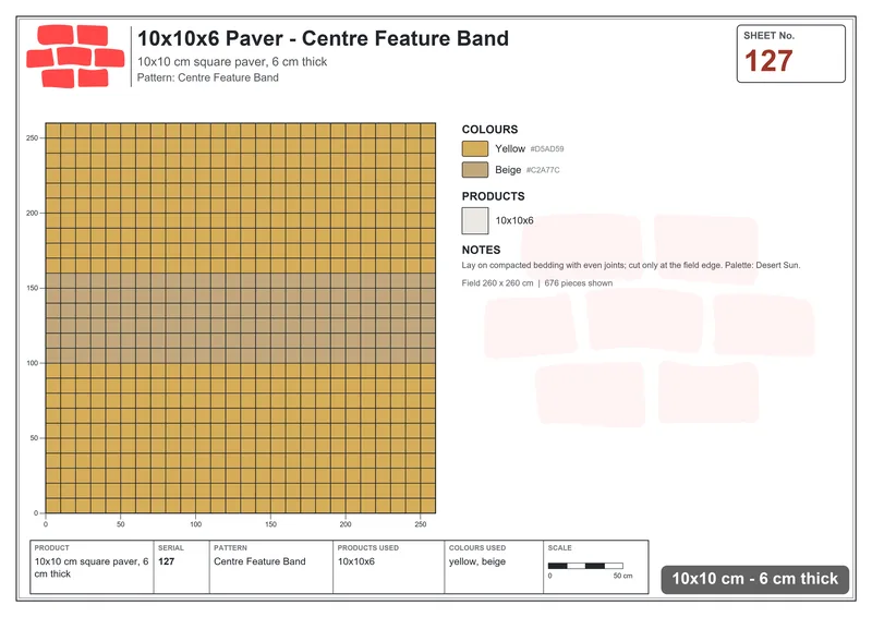 Interlock (Pasco) 10x10 cm · SQ11-127 · Centre Feature Band · Laying plan Interlock (Pasco) 10x10 cm · SQ11-127 · Centre Feature Band · Laying plan