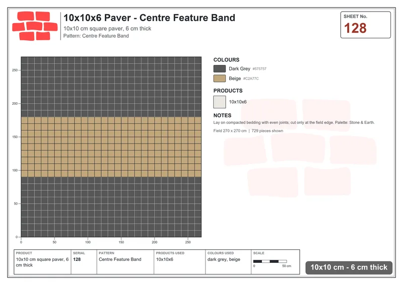 Interlock (Pasco) 10x10 cm · SQ11-128 · Centre Feature Band · Laying plan Interlock (Pasco) 10x10 cm · SQ11-128 · Centre Feature Band · Laying plan