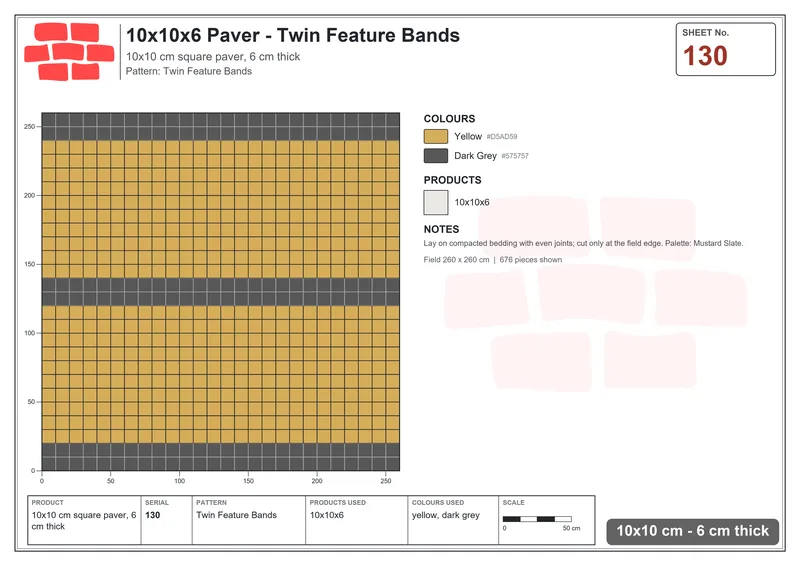 Interlock (Pasco) 10x10 cm · SQ11-130 · Twin Feature Bands · Laying plan Interlock (Pasco) 10x10 cm · SQ11-130 · Twin Feature Bands · Laying plan