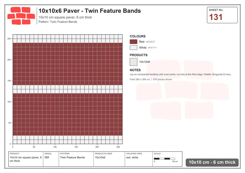Interlock (Pasco) 10x10 cm · SQ11-131 · Twin Feature Bands · Laying plan Interlock (Pasco) 10x10 cm · SQ11-131 · Twin Feature Bands · Laying plan