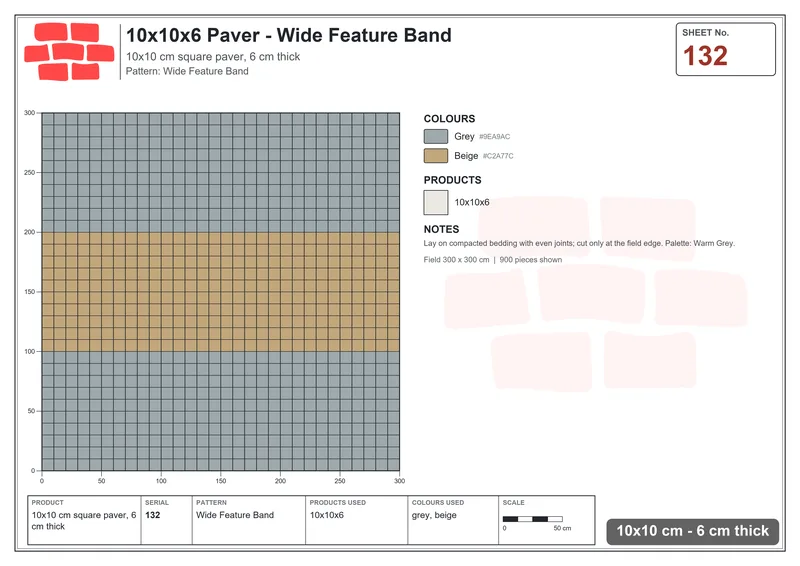 Interlock (Pasco) 10x10 cm · SQ11-132 · Wide Feature Band · Laying plan Interlock (Pasco) 10x10 cm · SQ11-132 · Wide Feature Band · Laying plan