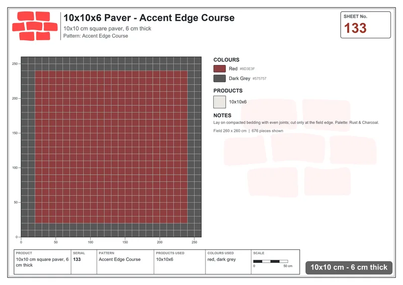 Interlock (Pasco) 10x10 cm · SQ11-133 · Accent Edge Course · Laying plan Interlock (Pasco) 10x10 cm · SQ11-133 · Accent Edge Course · Laying plan