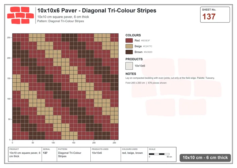 Interlock (Pasco) 10x10 cm · SQ11-137 · Diagonal Tri-Colour Stripes · Laying plan Interlock (Pasco) 10x10 cm · SQ11-137 · Diagonal Tri-Colour Stripes · Laying plan