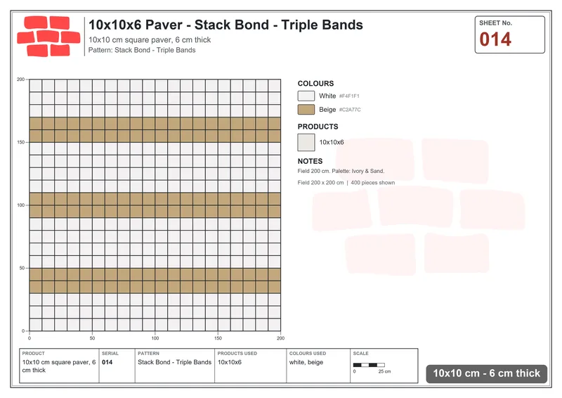 Interlock (Pasco) 10x10 cm · SQ11-14 · Stack Bond - Triple Bands · Laying plan Interlock (Pasco) 10x10 cm · SQ11-14 · Stack Bond - Triple Bands · Laying plan