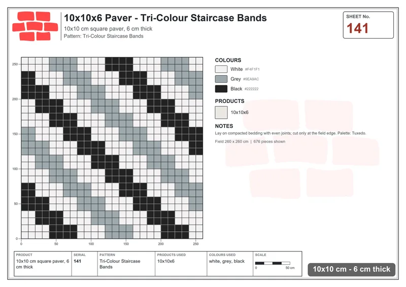 Interlock (Pasco) 10x10 cm · SQ11-141 · Tri-Colour Staircase Bands · Laying plan Interlock (Pasco) 10x10 cm · SQ11-141 · Tri-Colour Staircase Bands · Laying plan