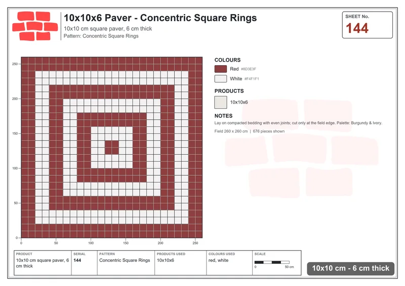 Interlock (Pasco) 10x10 cm · SQ11-144 · Concentric Square Rings · Laying plan Interlock (Pasco) 10x10 cm · SQ11-144 · Concentric Square Rings · Laying plan