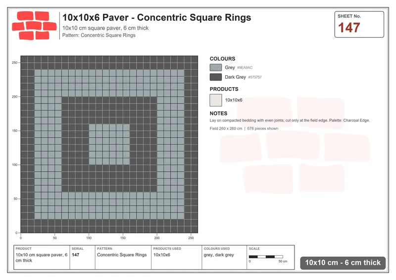 Interlock (Pasco) 10x10 cm · SQ11-147 · Concentric Square Rings · Laying plan Interlock (Pasco) 10x10 cm · SQ11-147 · Concentric Square Rings · Laying plan