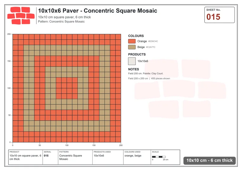Interlock (Pasco) 10x10 cm · SQ11-15 · Concentric Square Mosaic · Laying plan Interlock (Pasco) 10x10 cm · SQ11-15 · Concentric Square Mosaic · Laying plan