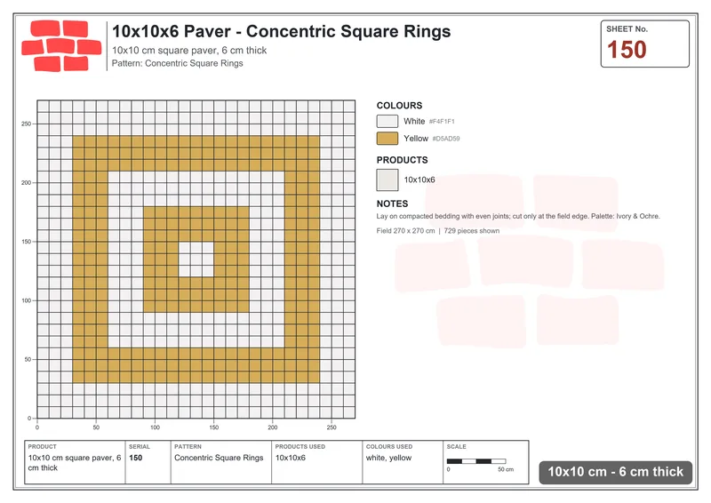 Interlock (Pasco) 10x10 cm · SQ11-150 · Concentric Square Rings · Laying plan Interlock (Pasco) 10x10 cm · SQ11-150 · Concentric Square Rings · Laying plan