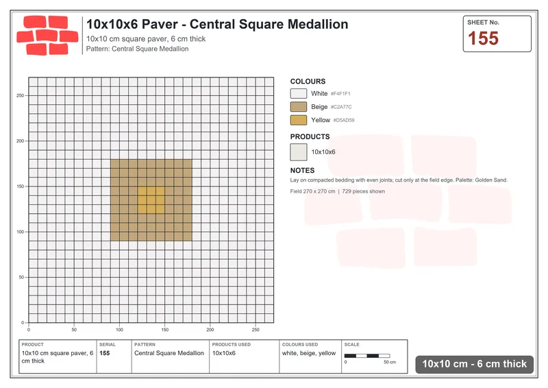 Interlock (Pasco) 10x10 cm · SQ11-155 · Central Square Medallion · Laying plan Interlock (Pasco) 10x10 cm · SQ11-155 · Central Square Medallion · Laying plan