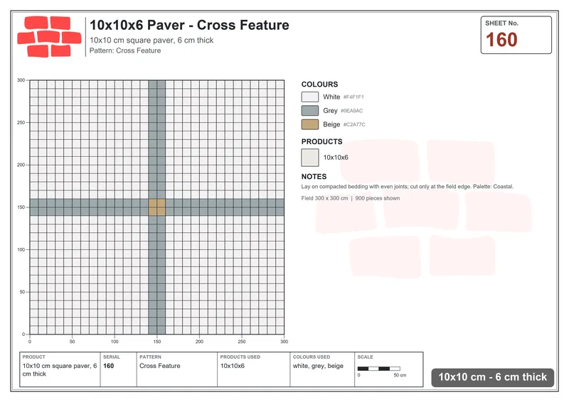 Interlock (Pasco) 10x10 cm · SQ11-160 · Cross Feature · Laying plan Interlock (Pasco) 10x10 cm · SQ11-160 · Cross Feature · Laying plan