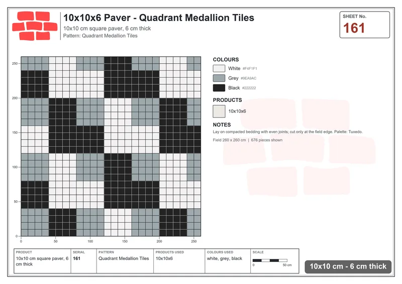 Interlock (Pasco) 10x10 cm · SQ11-161 · Quadrant Medallion Tiles · Laying plan Interlock (Pasco) 10x10 cm · SQ11-161 · Quadrant Medallion Tiles · Laying plan