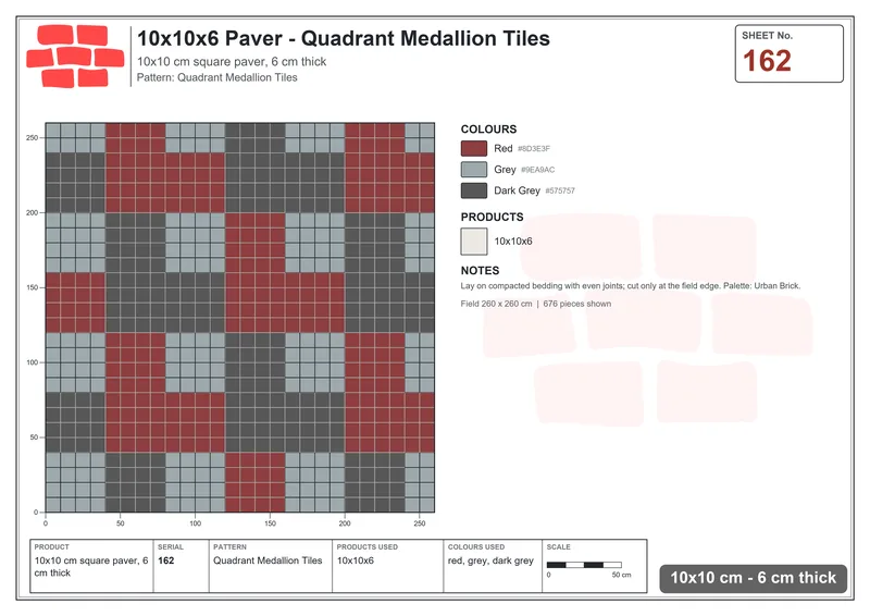 Interlock (Pasco) 10x10 cm · SQ11-162 · Quadrant Medallion Tiles · Laying plan Interlock (Pasco) 10x10 cm · SQ11-162 · Quadrant Medallion Tiles · Laying plan