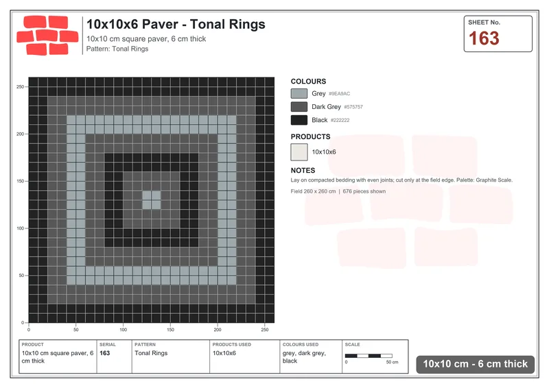 Interlock (Pasco) 10x10 cm · SQ11-163 · Tonal Rings · Laying plan Interlock (Pasco) 10x10 cm · SQ11-163 · Tonal Rings · Laying plan