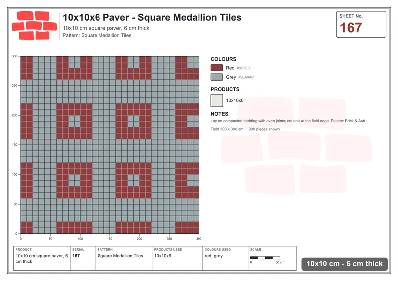 Interlock (Pasco) 10x10 cm · SQ11-167 · Square Medallion Tiles · Laying plan Interlock (Pasco) 10x10 cm · SQ11-167 · Square Medallion Tiles · Laying plan