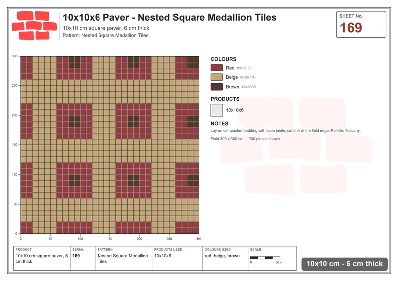 Interlock (Pasco) 10x10 cm · SQ11-169 · Nested Square Medallion Tiles · Laying plan Interlock (Pasco) 10x10 cm · SQ11-169 · Nested Square Medallion Tiles · Laying plan