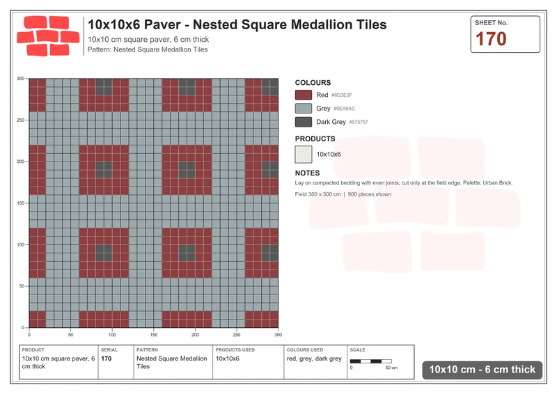 Interlock (Pasco) 10x10 cm · SQ11-170 · Nested Square Medallion Tiles · Laying plan Interlock (Pasco) 10x10 cm · SQ11-170 · Nested Square Medallion Tiles · Laying plan