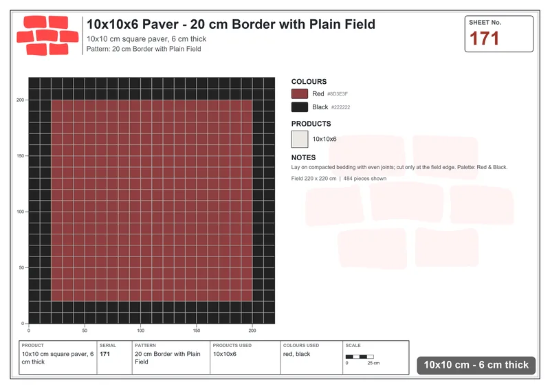 Interlock (Pasco) 10x10 cm · SQ11-171 · 20 cm Border with Plain Field · Laying plan Interlock (Pasco) 10x10 cm · SQ11-171 · 20 cm Border with Plain Field · Laying plan