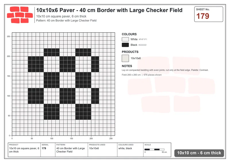 Interlock (Pasco) 10x10 cm · SQ11-179 · 40 cm Border with Large Checker Field · Laying plan Interlock (Pasco) 10x10 cm · SQ11-179 · 40 cm Border with Large Checker Field · Laying plan