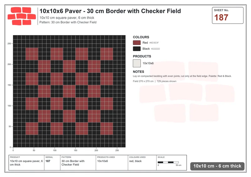 Interlock (Pasco) 10x10 cm · SQ11-187 · 30 cm Border with Checker Field · Laying plan Interlock (Pasco) 10x10 cm · SQ11-187 · 30 cm Border with Checker Field · Laying plan