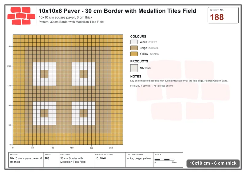 Interlock (Pasco) 10x10 cm · SQ11-188 · 30 cm Border with Medallion Tiles Field · Laying plan Interlock (Pasco) 10x10 cm · SQ11-188 · 30 cm Border with Medallion Tiles Field · Laying plan