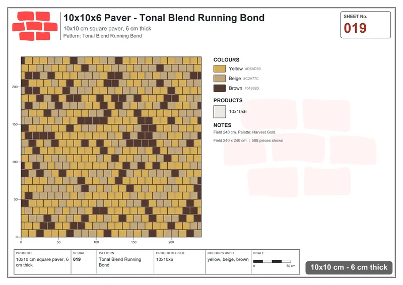 Interlock (Pasco) 10x10 cm · SQ11-19 · Tonal Blend Running Bond · Laying plan Interlock (Pasco) 10x10 cm · SQ11-19 · Tonal Blend Running Bond · Laying plan