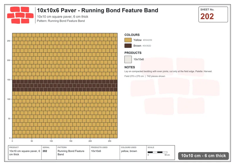 Interlock (Pasco) 10x10 cm · SQ11-202 · Running Bond Feature Band · Laying plan Interlock (Pasco) 10x10 cm · SQ11-202 · Running Bond Feature Band · Laying plan