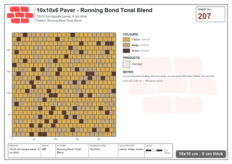 Interlock (Pasco) 10x10 cm · SQ11-207 · Running Bond Tonal Blend · Laying plan Interlock (Pasco) 10x10 cm · SQ11-207 · Running Bond Tonal Blend · Laying plan