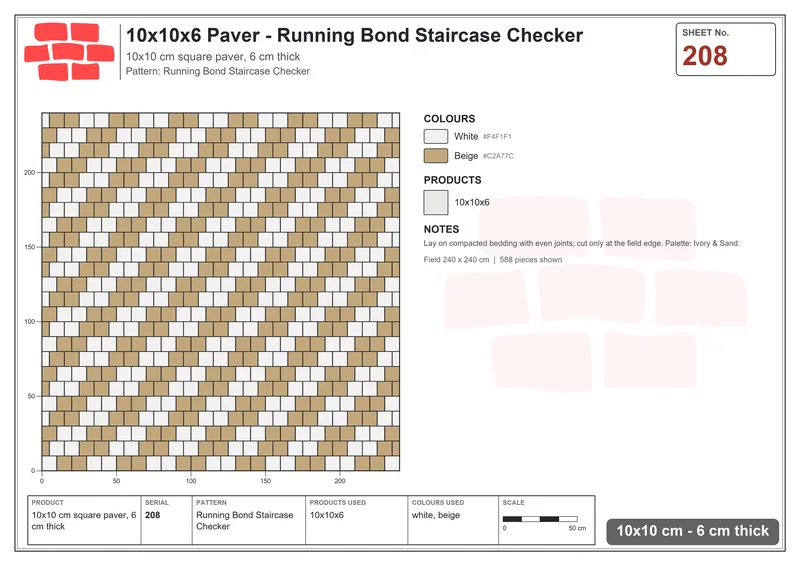 Interlock (Pasco) 10x10 cm · SQ11-208 · Running Bond Staircase Checker · Laying plan Interlock (Pasco) 10x10 cm · SQ11-208 · Running Bond Staircase Checker · Laying plan