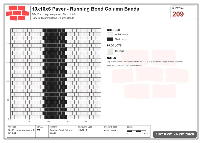 Interlock (Pasco) 10x10 cm · SQ11-209 · Running Bond Column Bands · Laying plan Interlock (Pasco) 10x10 cm · SQ11-209 · Running Bond Column Bands · Laying plan