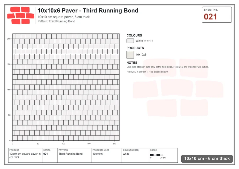 Interlock (Pasco) 10x10 cm · SQ11-21 · Third Running Bond · Laying plan Interlock (Pasco) 10x10 cm · SQ11-21 · Third Running Bond · Laying plan