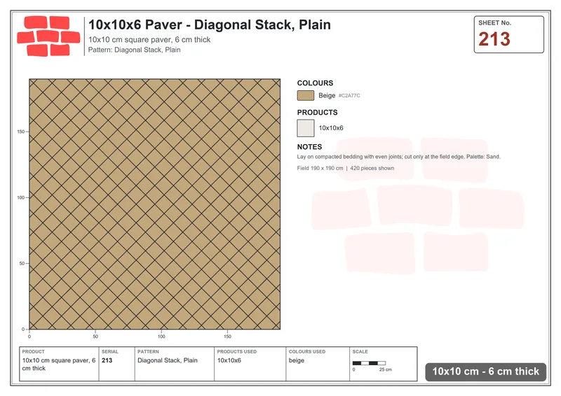 Interlock (Pasco) 10x10 cm · SQ11-213 · Diagonal Stack, Plain · Laying plan Interlock (Pasco) 10x10 cm · SQ11-213 · Diagonal Stack, Plain · Laying plan