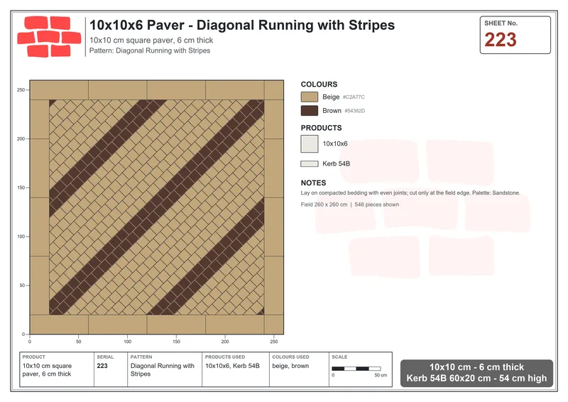 Interlock (Pasco) 10x10 cm · SQ11-223 · Diagonal Running with Stripes · Laying plan Interlock (Pasco) 10x10 cm · SQ11-223 · Diagonal Running with Stripes · Laying plan