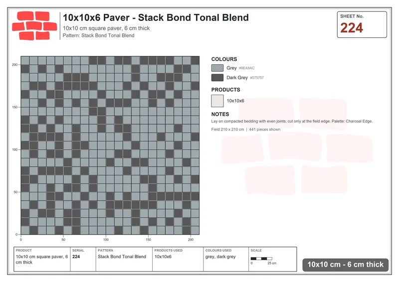 Interlock (Pasco) 10x10 cm · SQ11-224 · Stack Bond Tonal Blend · Laying plan Interlock (Pasco) 10x10 cm · SQ11-224 · Stack Bond Tonal Blend · Laying plan