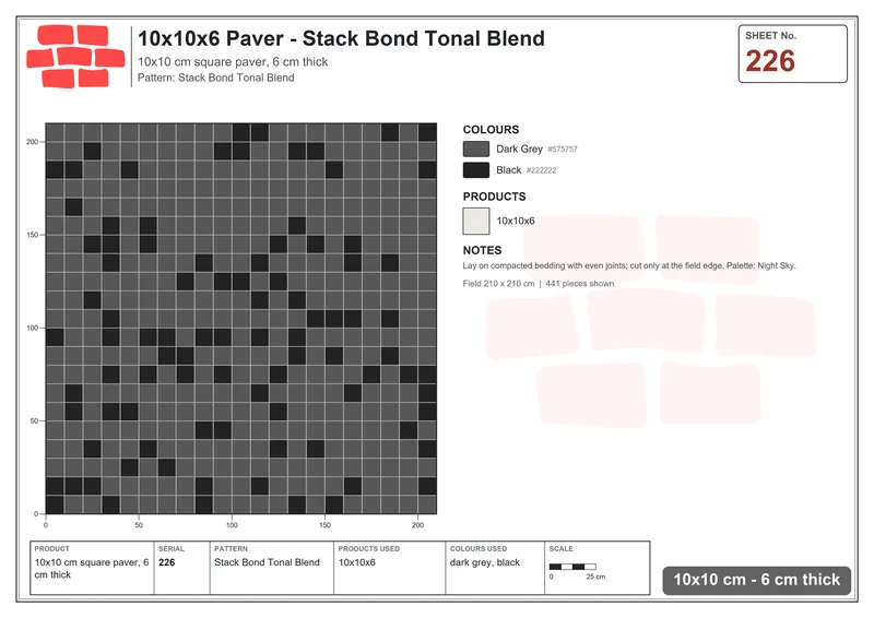 Interlock (Pasco) 10x10 cm · SQ11-226 · Stack Bond Tonal Blend · Laying plan Interlock (Pasco) 10x10 cm · SQ11-226 · Stack Bond Tonal Blend · Laying plan
