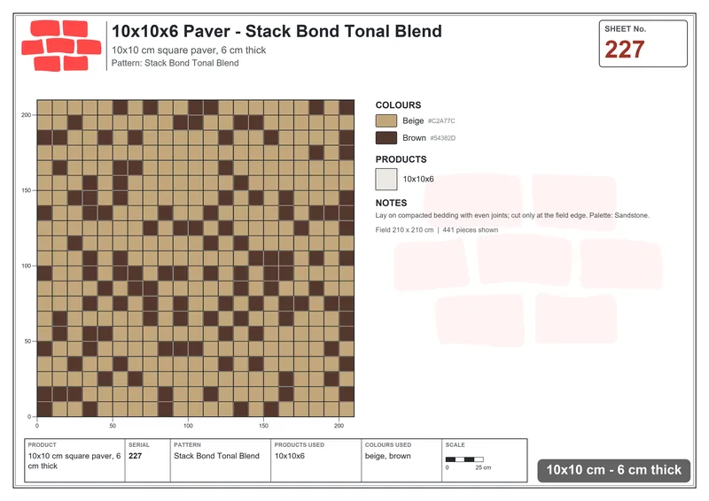Interlock (Pasco) 10x10 cm · SQ11-227 · Stack Bond Tonal Blend · Laying plan Interlock (Pasco) 10x10 cm · SQ11-227 · Stack Bond Tonal Blend · Laying plan