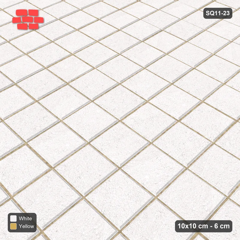 Interlock (Pasco) 10x10 cm · SQ11-23 · Stack Bond in Ochre Kerb Frame · Side view
