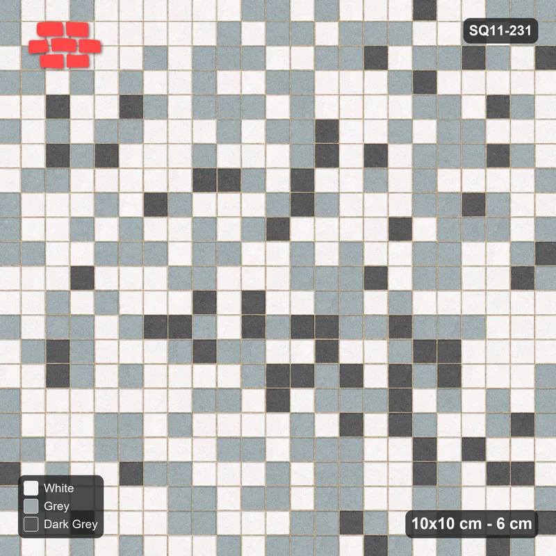 Interlock (Pasco) 10x10 cm · SQ11-231 · Stack Bond Three-Tone Blend · Top view