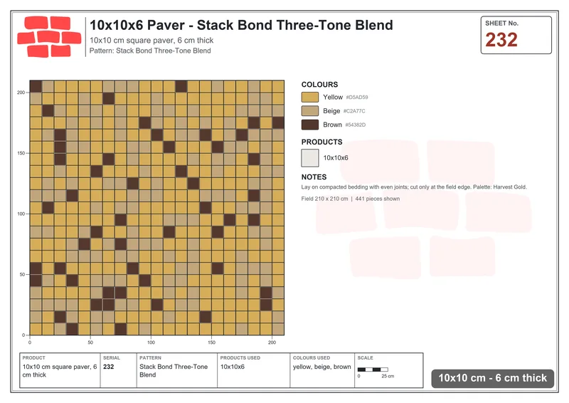 Interlock (Pasco) 10x10 cm · SQ11-232 · Stack Bond Three-Tone Blend · Laying plan Interlock (Pasco) 10x10 cm · SQ11-232 · Stack Bond Three-Tone Blend · Laying plan