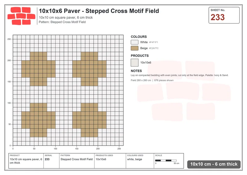 Interlock (Pasco) 10x10 cm · SQ11-233 · Stepped Cross Motif Field · Laying plan Interlock (Pasco) 10x10 cm · SQ11-233 · Stepped Cross Motif Field · Laying plan
