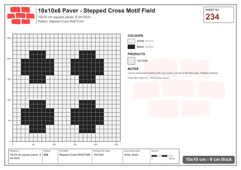 Interlock (Pasco) 10x10 cm · SQ11-234 · Stepped Cross Motif Field · Laying plan Interlock (Pasco) 10x10 cm · SQ11-234 · Stepped Cross Motif Field · Laying plan