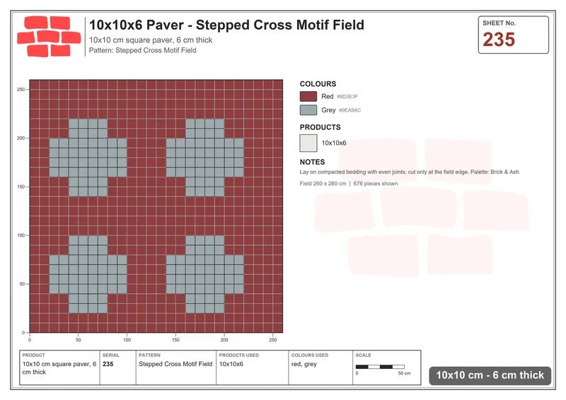 Interlock (Pasco) 10x10 cm · SQ11-235 · Stepped Cross Motif Field · Laying plan Interlock (Pasco) 10x10 cm · SQ11-235 · Stepped Cross Motif Field · Laying plan